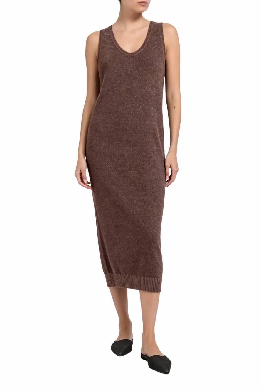 NEW BRUNELLO CUCINELLI sleeveless midi dress in brown